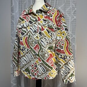 Breckenridge ladies Large Vintage 90’s geometric print shirt jacket 25”L22” p2p